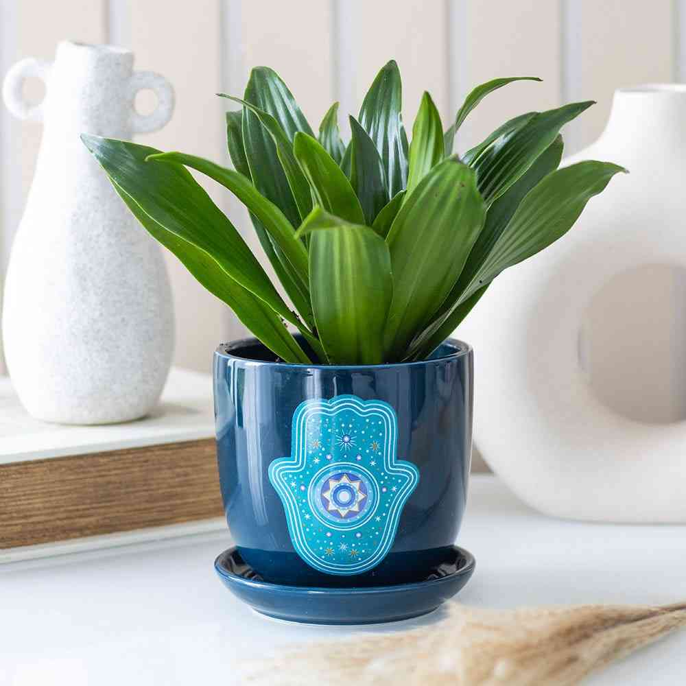 Something Different - Hand of Hamsa Ceramic Blumentopf - Blau